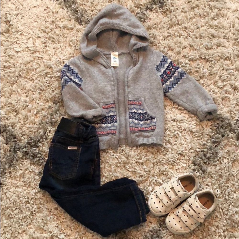 Gray zip up hooded toddler sweater